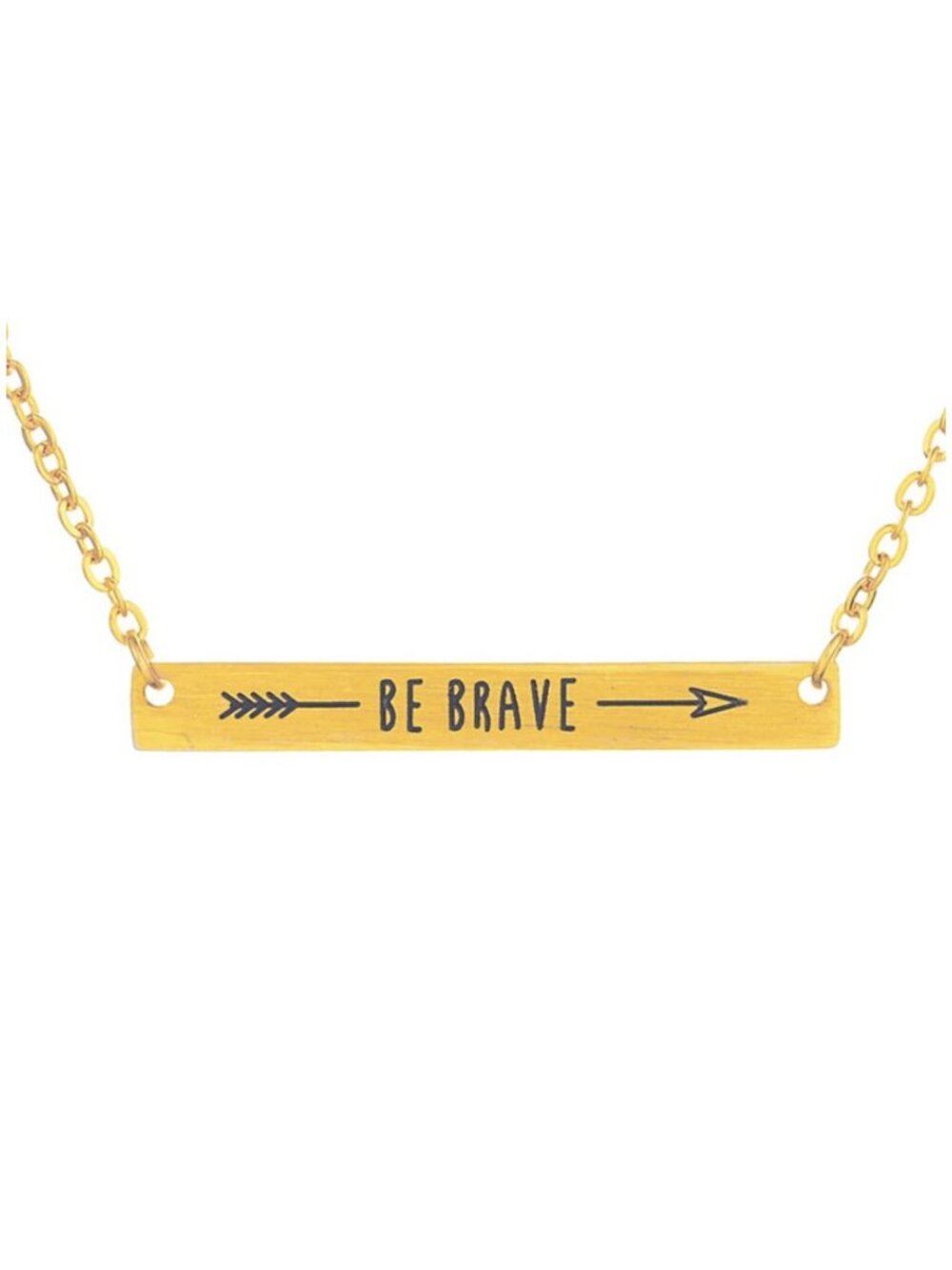 "Be Brave" Arrow Bar Motivation Fighter Casual 18k Yellow Gold Necklace